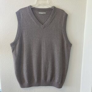 Nordstrom Men's Sweater Vest Size XL Gray/Beige 100% Italian Merino Wool V-Neck